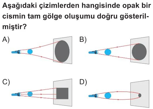 5. Sınıf Tam Gölge ve Tam Gölgenin Oluşumu Test 2 Soru 1