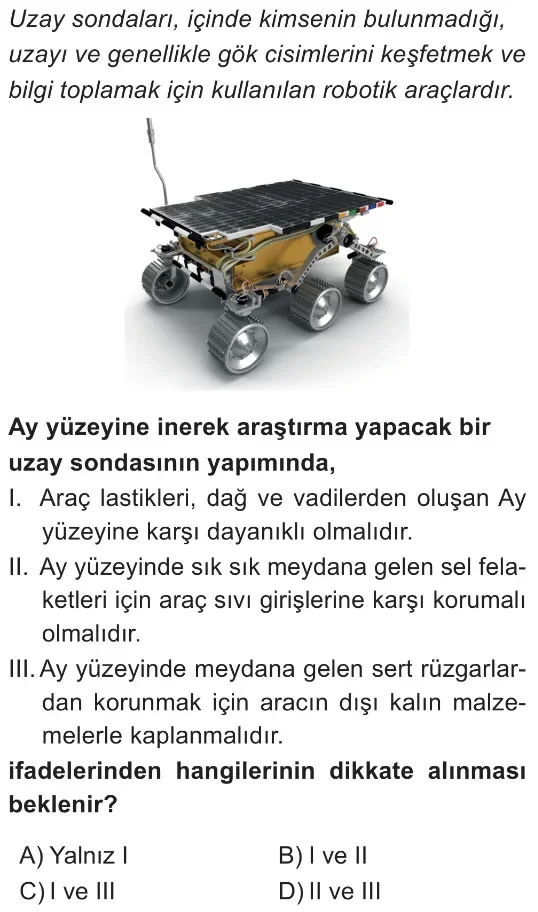 5. Sınıf Gökyüzündeki Komşularımız ve Biz Ünite Değerlendirme Test 2 Soru 1
