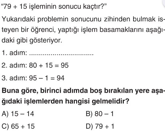 5. Sınıf Zihinden Toplama ve Çıkarma İşlemleri – Sonucu Tahmin Etme Test 5 Soru 9
