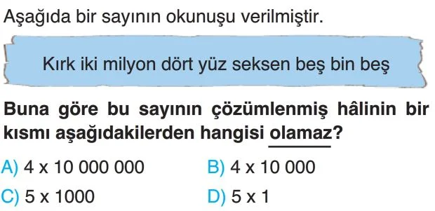 5. Sınıf Doğal Sayılarda Çözümleme Test 3 Soru 1