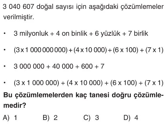 5. Sınıf Doğal Sayılarda Basamak Değeri – Çözümleme ve Karşılaştırma Test 2 Soru 1