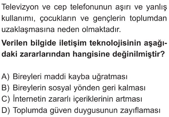 5. Sınıf Teknolojik Gelişmelerin Toplum Hayatına Etkileri Test 2 Soru 1