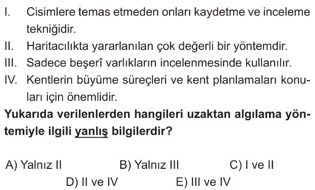 9. Sınıf Mekânsal Bilgi Teknolojilerinin Bileşenleri Test 1 Soru 1