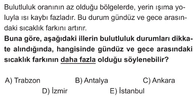9. Sınıf İklim Sistemini Anlamak Test 5 Soru 3