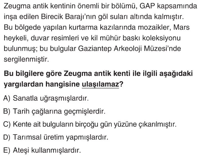 9. Sınıf Tarım Devrimi'nin Eski Çağ'a Etkileri Test 5 Soru 1