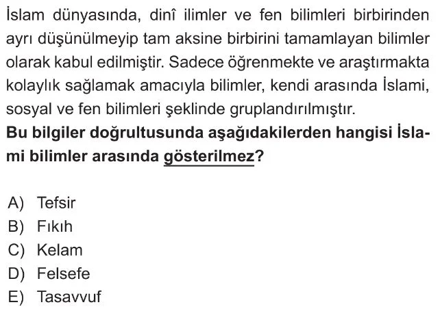 9. Sınıf Orta Çağ'da Bilim, Kültür ve Sanat Test 2 Soru 9